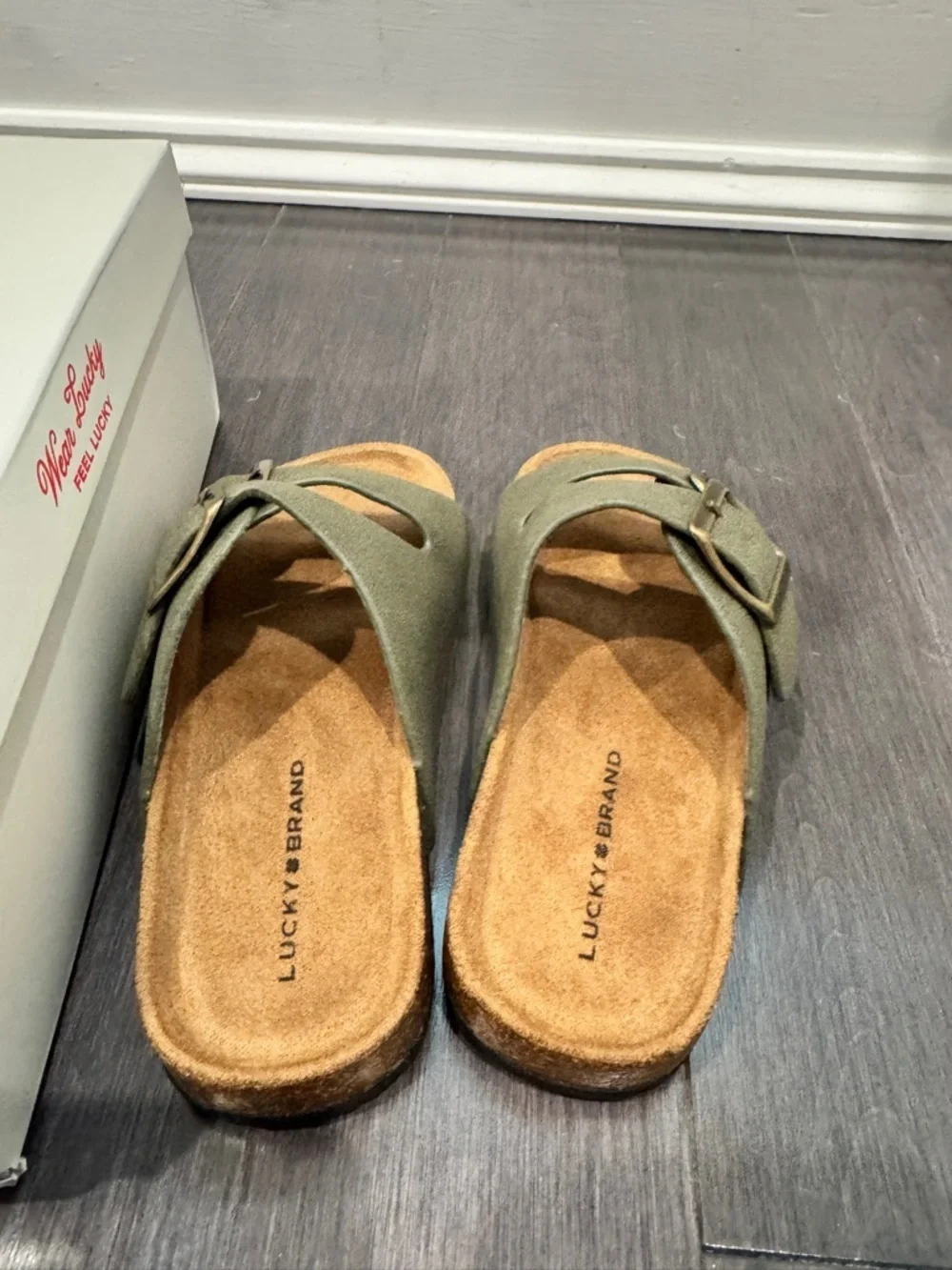 NWT Lucky Brand Girls Toddl Size 12 Olive Green Double-Buckle Slide Sandals Kids